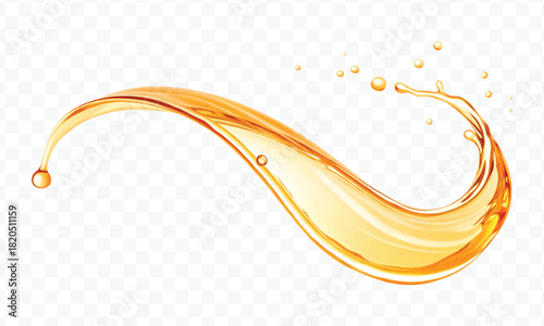 abstract smooth liquid cooking, engine, olive oil and honey splashing with droplets in curve style isolated on white background