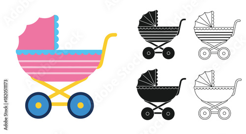 Baby stroller vector illustration collection baby carriage icons