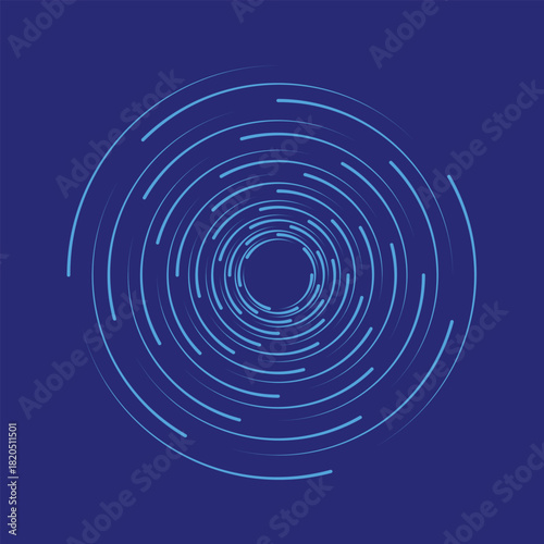 Abstract blue background with swirling vortex lines, concentric circles, and light trails