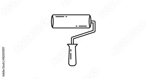 Minimalist black and white line art icon of a paint roller, a tool used for painting walls during renovation or decoration.