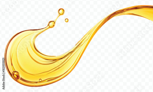 abstract smooth liquid cooking, engine, olive oil and honey splashing with droplets in curve style isolated on white background