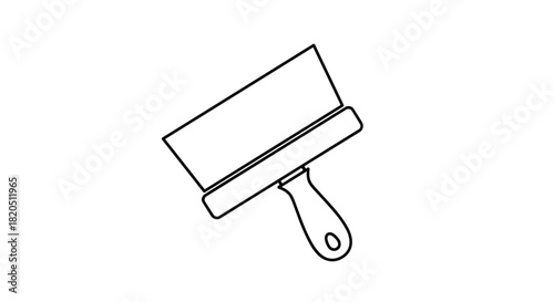 Simple black and white line art icon of a putty knife or scraper, a common tool for construction and renovation work.