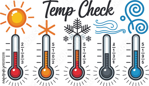 Weather Icons Sun Wind Snowflakes Thermometers Temperature Measurement vector illustration