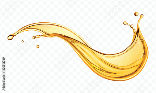 abstract smooth liquid cooking, engine, olive oil and honey splashing with droplets in curve style isolated on white background