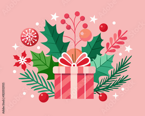 Gift with christmas holiday decorations
