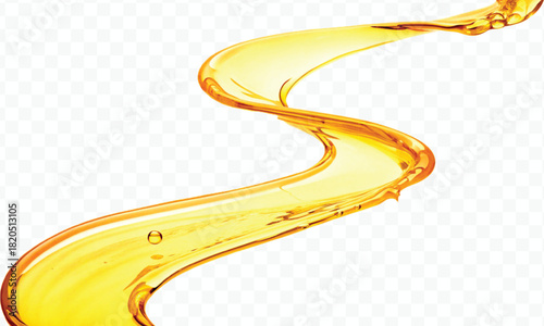 abstract smooth liquid cooking, engine, olive oil and honey splashing with droplets in curve style isolated on white background
