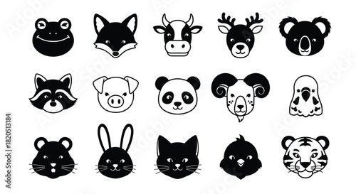 Animal faces vector illustration cute animal head icons collection