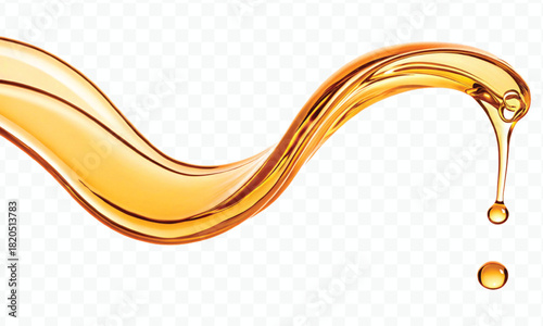 abstract smooth liquid cooking, engine, olive oil and honey splashing with droplets in curve style isolated on white background