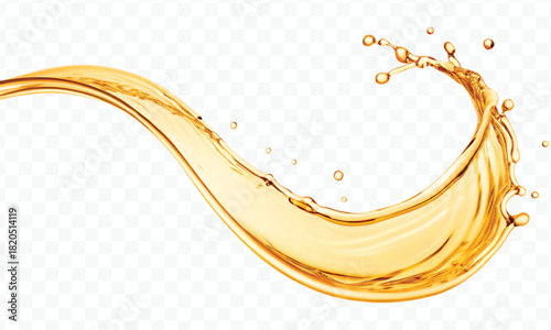 abstract smooth liquid cooking, engine, olive oil and honey splashing with droplets in curve style isolated on white background
