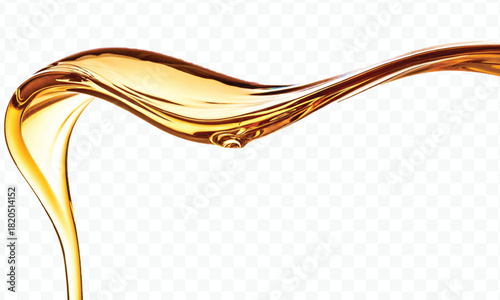 abstract smooth liquid cooking, engine, olive oil and honey splashing with droplets in curve style isolated on white background