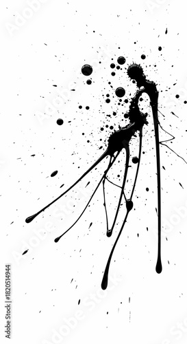 Abstract Black Ink Splatter on White Background - Artistic and Creative Expression