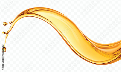 abstract smooth liquid cooking, engine, olive oil and honey splashing with droplets in curve style isolated on white background
