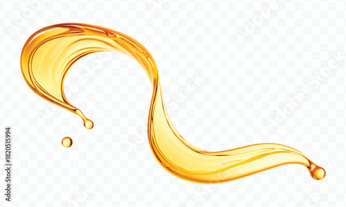 abstract smooth liquid cooking, engine, olive oil and honey splashing with droplets in curve style isolated on white background
