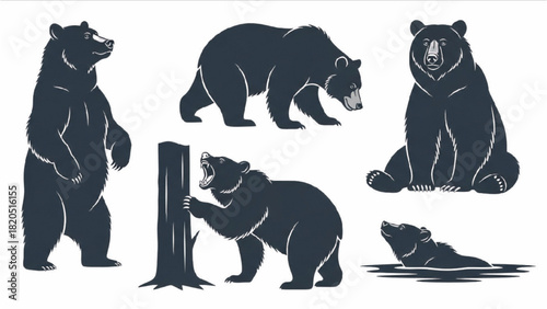 A comprehensive collection of bear silhouettes showcasing diverse poses and behaviors for nature and wildlife design projects