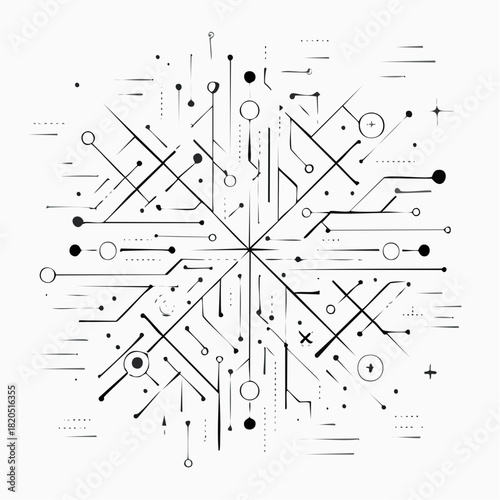 Scattered Geometric Line Shapes. Abstract Background Design. Vector Black and White Pattern.