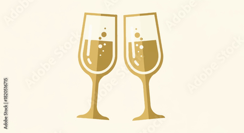 Golden Toast Two Champagne Glasses Clinking Together for Celebration, Party, or Event