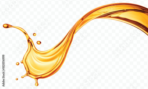 abstract smooth liquid cooking, engine, olive oil and honey splashing with droplets in curve style isolated on white background