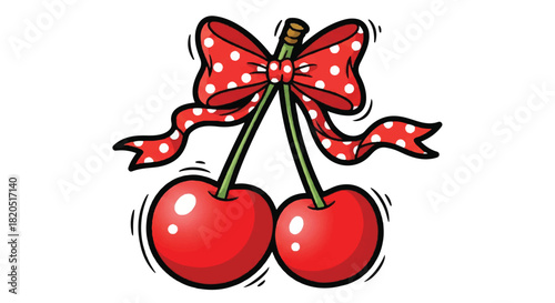 Cherries with a Red Polka Dot Bow A Whimsical and Sweet Illustration