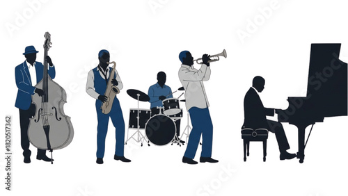 Vibrant Jazz Ensemble Musicians in Silhouette Performing Lively Music