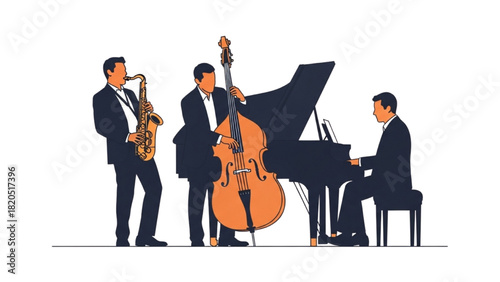 Jazz Music Group Performance with Saxophone, Bass, and Piano Players