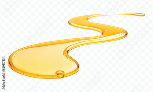 abstract smooth liquid cooking, engine, olive oil and honey splashing with droplets in curve style isolated on white background