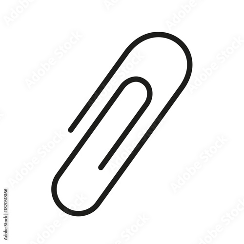 Paper clip icon. Office paper clip in black color. School supply. Stationery element. Vector Illustration isolated on white.