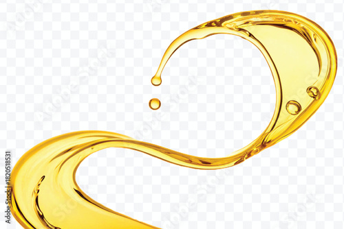 abstract smooth liquid cooking, engine, olive oil and honey splashing with droplets in curve style isolated on white background