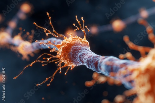 Cholinergic Receptors Activation: Close-up of cholinergic receptors being activated by acetylcholine in the respiratory system.