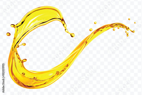 abstract smooth liquid cooking, engine, olive oil and honey splashing with droplets in curve style isolated on white background