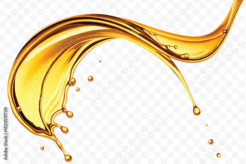 abstract smooth liquid cooking, engine, olive oil and honey splashing with droplets in curve style isolated on white background