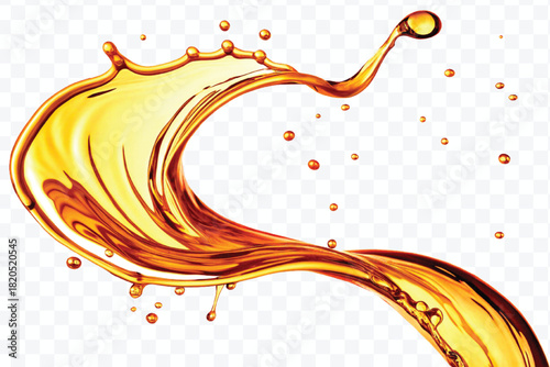 abstract smooth liquid cooking, engine, olive oil and honey splashing with droplets in curve style isolated on white background