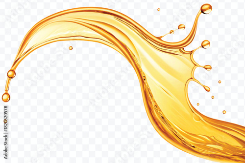 abstract smooth liquid cooking, engine, olive oil and honey splashing with droplets in curve style isolated on white background