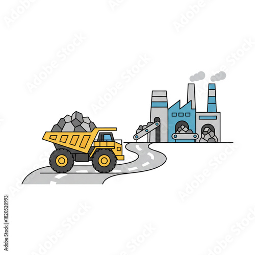 Illustration of a truck carrying materials for industrial raw materials. Isolated on a white background.