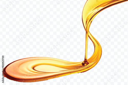 abstract smooth liquid cooking, engine, olive oil and honey splashing with droplets in curve style isolated on white background