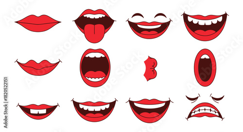Illustration of various cartoon mouth expressions on a white background