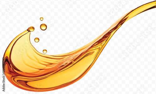 abstract smooth liquid cooking, engine, olive oil and honey splashing with droplets in curve style isolated on white background
