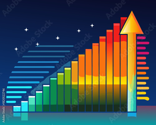 Growth bar chart with upward arrow