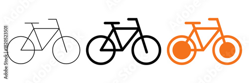 Set of minimalist bicycle icons with transparent background, depicting outline and bold stroke symbols for transportation, fitness, and eco-travel, vector illustration