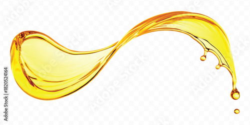 abstract smooth liquid cooking, engine, olive oil and honey splashing with droplets in curve style isolated on white background