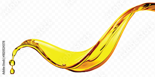 abstract smooth liquid cooking, engine, olive oil and honey splashing with droplets in curve style isolated on white background