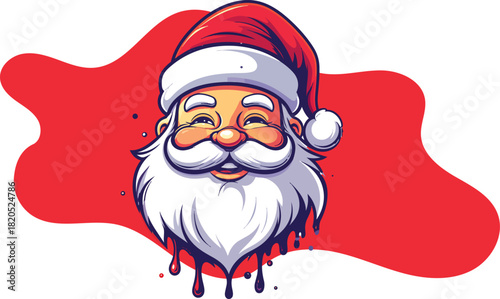 PrintCheerful Santa Claus Face Portrait Vector Illustration with Modern Style