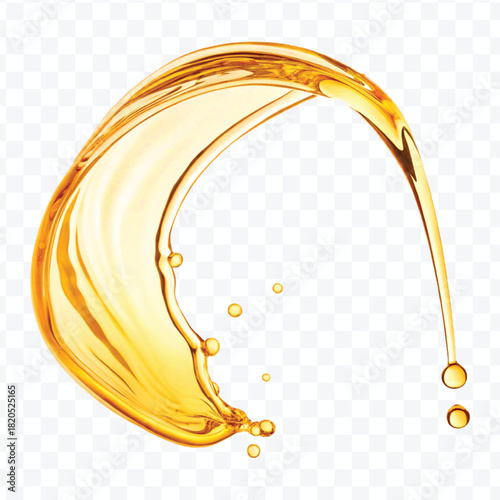 abstract smooth liquid cooking, engine, olive oil and honey splashing with droplets in curve style isolated on white background