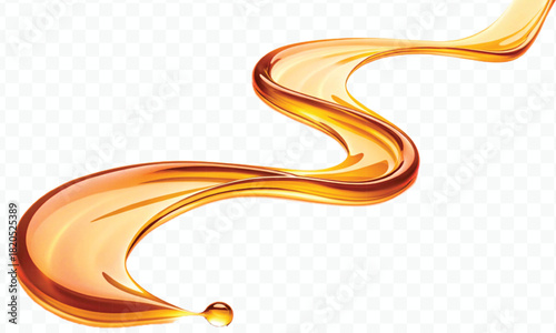 abstract smooth liquid cooking, engine, olive oil and honey splashing with droplets in curve style isolated on white background