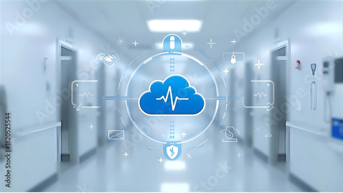 Digital health cloud technology in modern hospital corridor