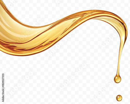 abstract smooth liquid cooking, engine, olive oil and honey splashing with droplets in curve style isolated on white background