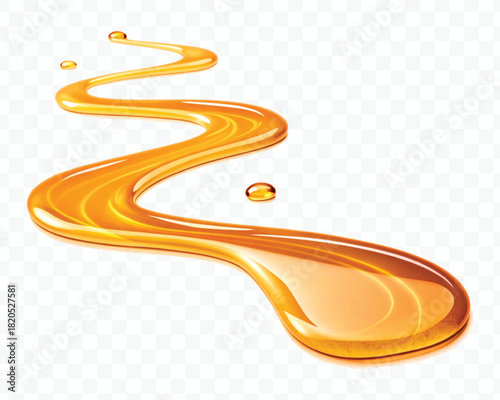 abstract smooth liquid cooking, engine, olive oil and honey splashing with droplets in curve style isolated on white background