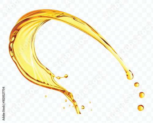 abstract smooth liquid cooking, engine, olive oil and honey splashing with droplets in curve style isolated on white background