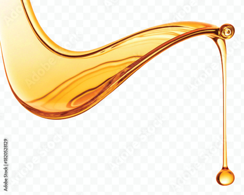 abstract smooth liquid cooking, engine, olive oil and honey splashing with droplets in curve style isolated on white background