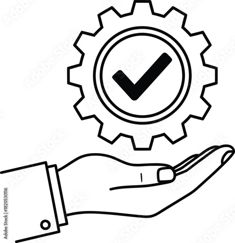 Hand holding gear with check mark icon vector illustration design eps silhouette