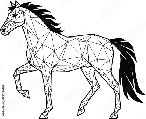 Geometric horse illustration black and white polygon animal design art eps silhouette